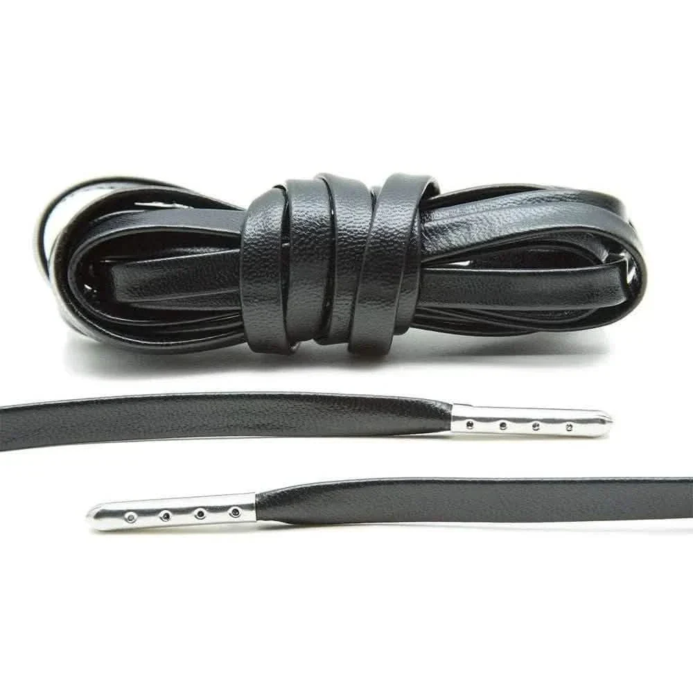Black Luxury Leather Laces - Silver Plated